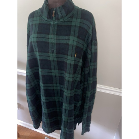 Polo Ralph Lauren 1/4 Zip Sweater Mens Size 4XLT Estate Rib Green Tartan Plaid - Picture 1 of 8